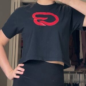 black and red oversized CycleBar crop top